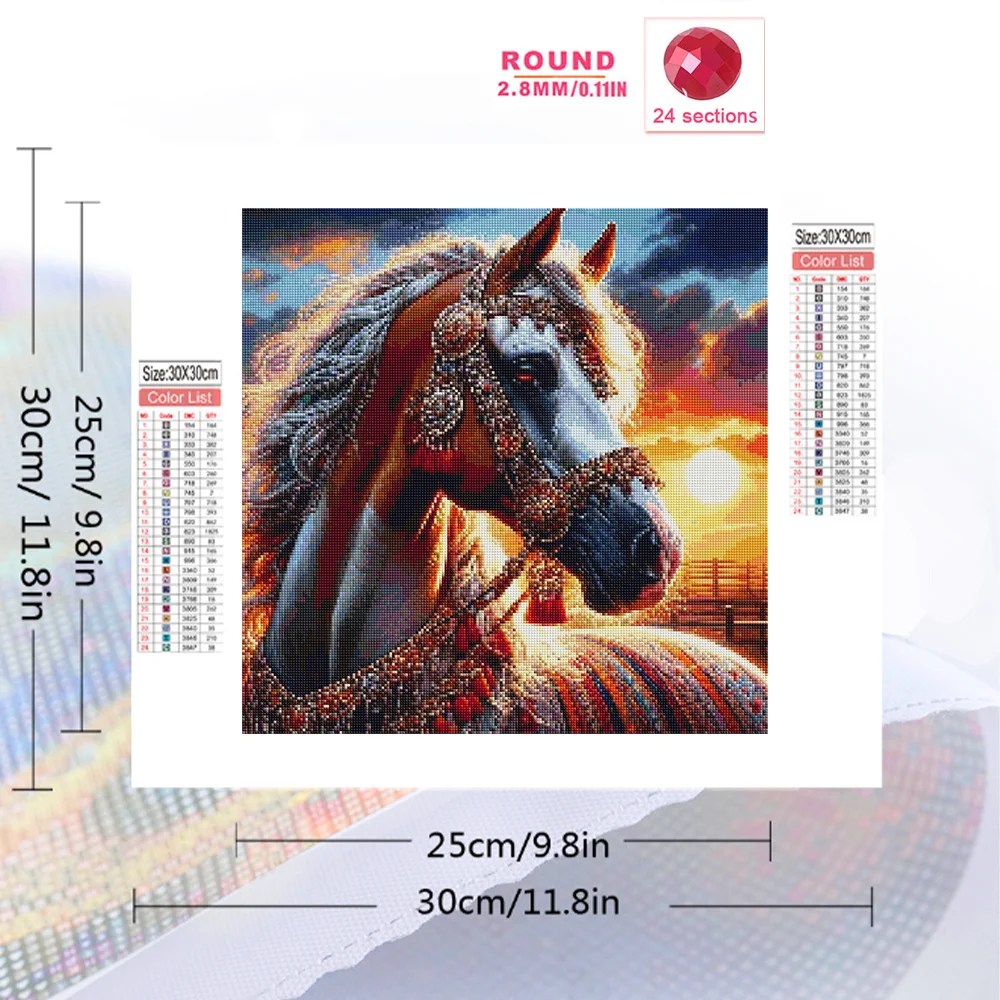 HUACAN Diamond Painting Horse Wall Stickers Picture Rhinestones Mosaic Full Square Round Animal Complete Kit Home Decoration