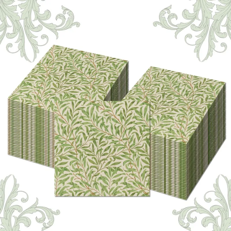 60pcs Square Disposable Paper Napkins Botanical Green Leaf Pattern Decorative Napkins for Holiday Table Setting