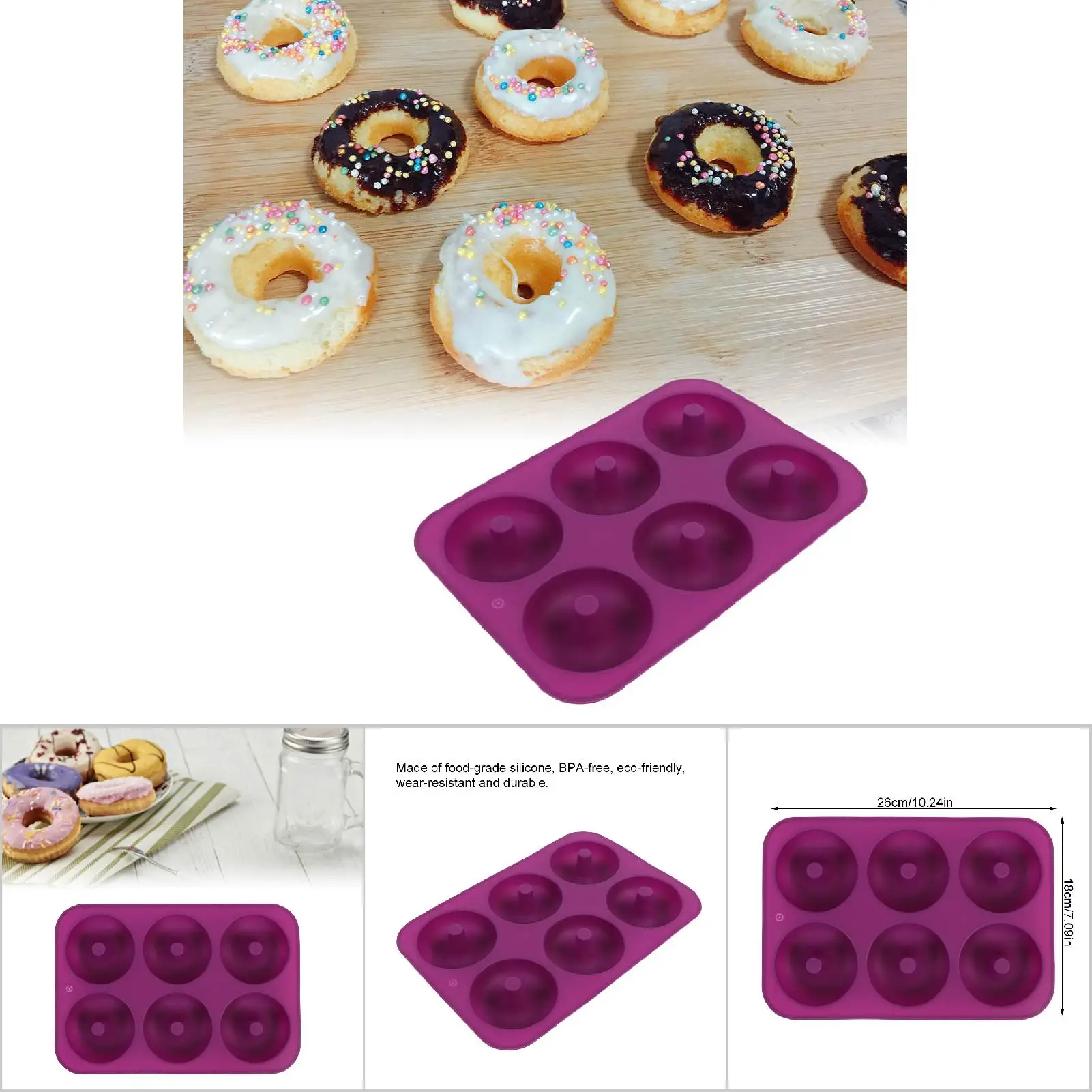 Molde para hornear donuts de silicona de 6 cavidades, antiadherente, reutilizable, resistente al calor, horno microondas, congelador, seguro para pasteles, pastelería, Chocolate