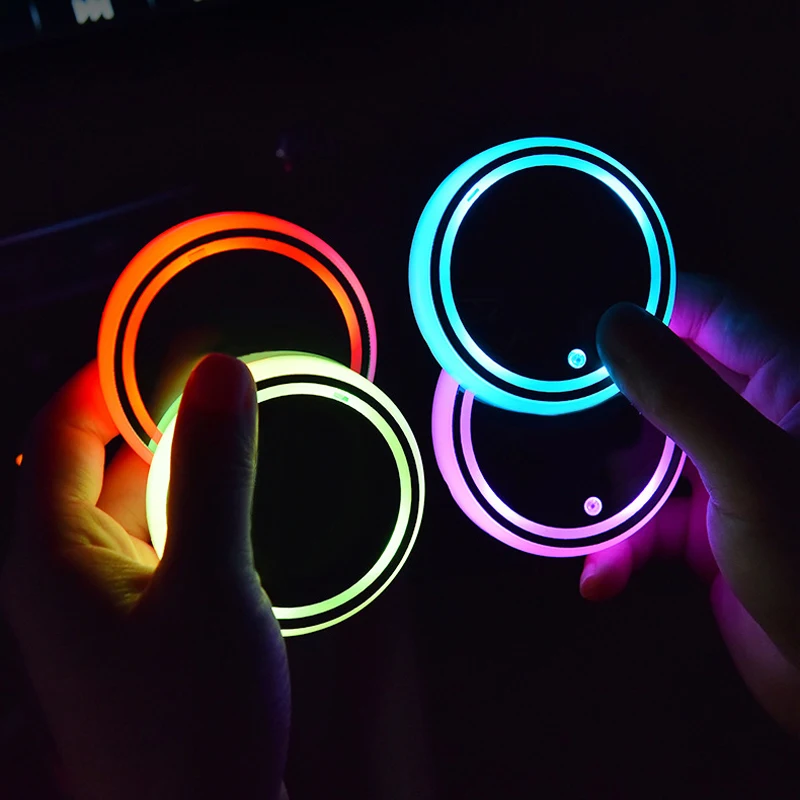 1/2pcs LED Cup Holder Lights Car Interior Accessories Coasters with 7 Colors Luminescent Light Pad USB Charging Cup Holder Mat