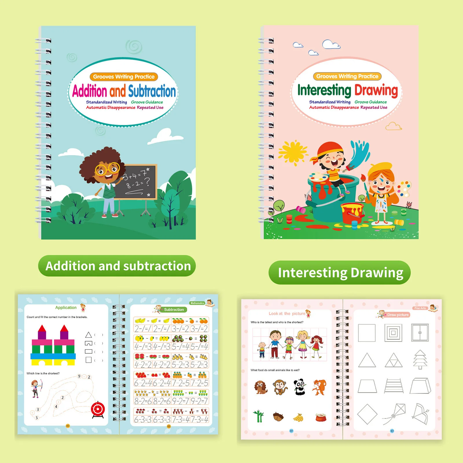 4 pezzi di quaderno di esercizi di scrittura riutilizzabile scanalato magico, libro di tracciamento di lettere, libro di esercizi di scrittura a mano per l'apprendimento dei bambini