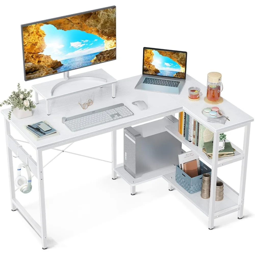 

40 Inch Small L Shaped Computer Desk with Reversible Storage Shelves, L-Shaped Corner Desk with Monitor Stand