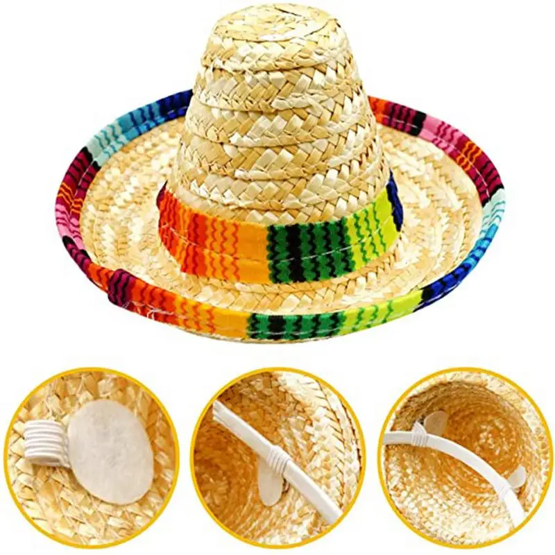 Cappello di paglia per cani messicani Mini cappelli di paglia Sombrero cappelli messicani Sombrero cappelli per feste cappello per animali domestici per De Mayo piccoli animali domestici gatti cani Party