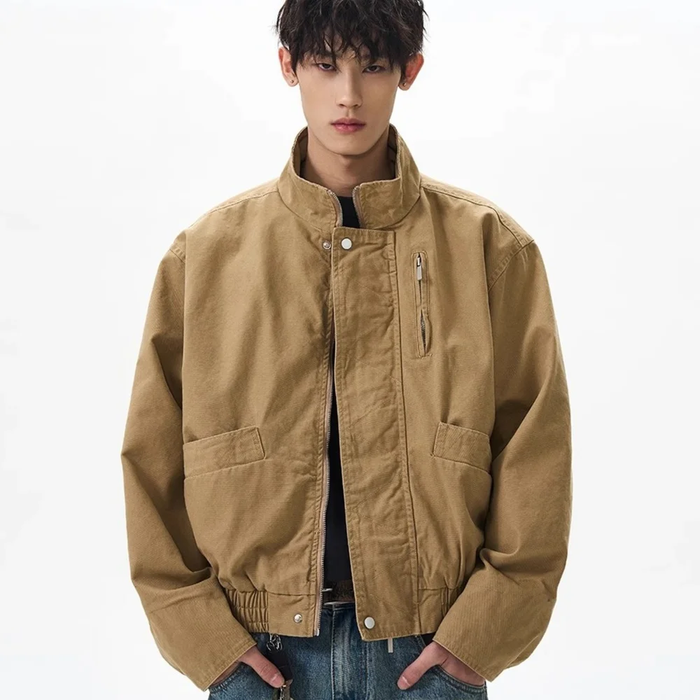 

Мужская куртка-пилот в стиле ретро, американская стираная парусиновая куртка с воротником-стойкой, унисекс, рабочая одежда в стиле бокси, пальто, весна-осень, повседневное свободное мужское пальто