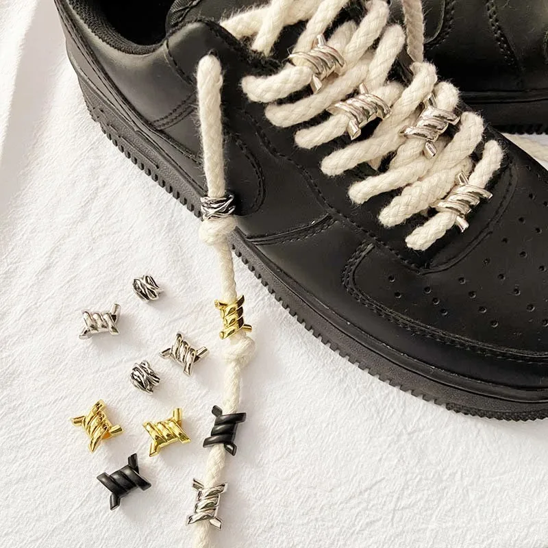 1 Pair Luxurious for Metal Buckles Wire Thorn Knot Shoe Decorative Flower Sneakers Iron Ring Shoelaces Shoe Charms Accessories