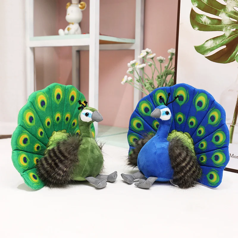 Creative Simulation Peacock Plush Toy Green Blue Peacock Spread Tail Beautiful Plush Doll Quality Stuffed Cotton Adorns Bedroom