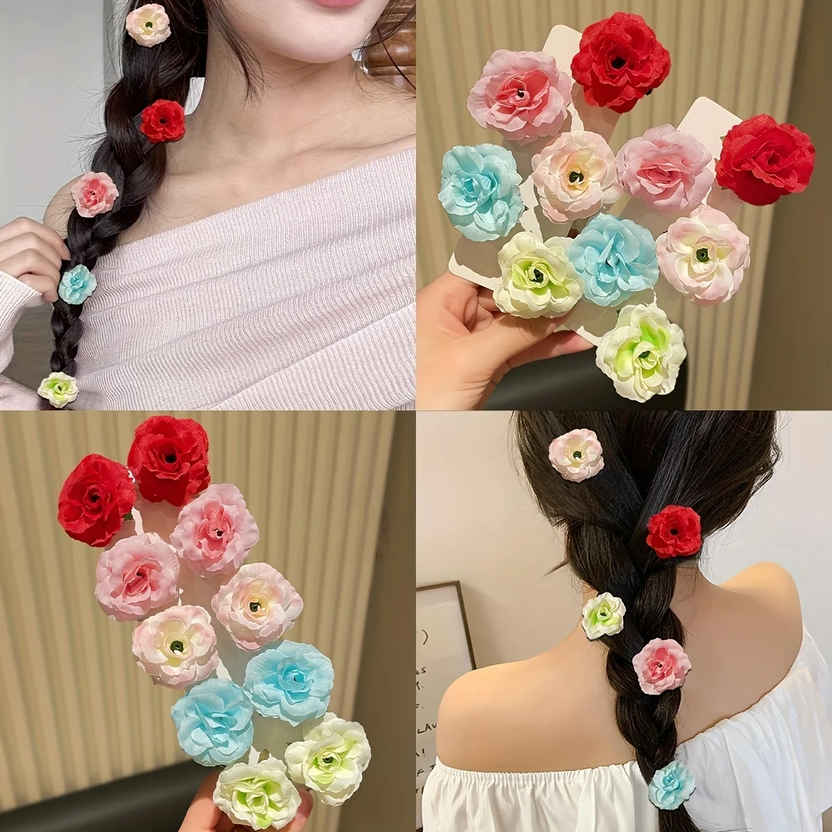 

10pcs women's style, fashionable and sweet, bohemian style, flower hair clip, duckbill clip, summer accessories vacation