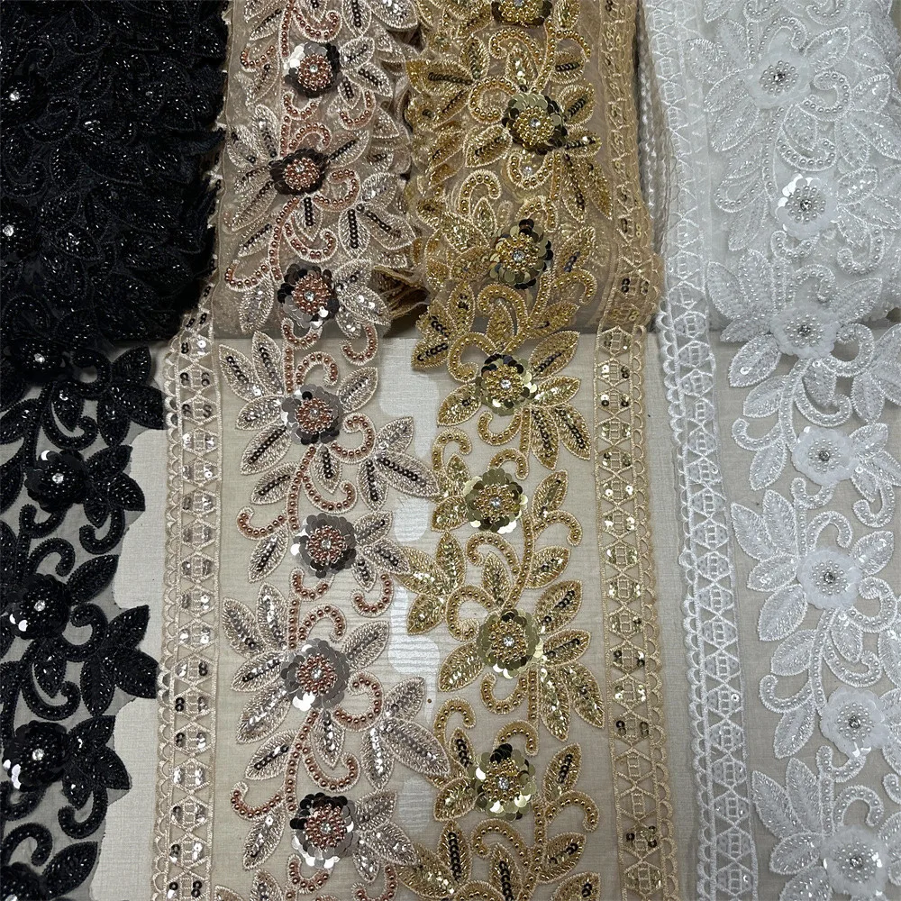 4.5yards wholesale beaded white sequin wedding bridal lace fabric for clothing