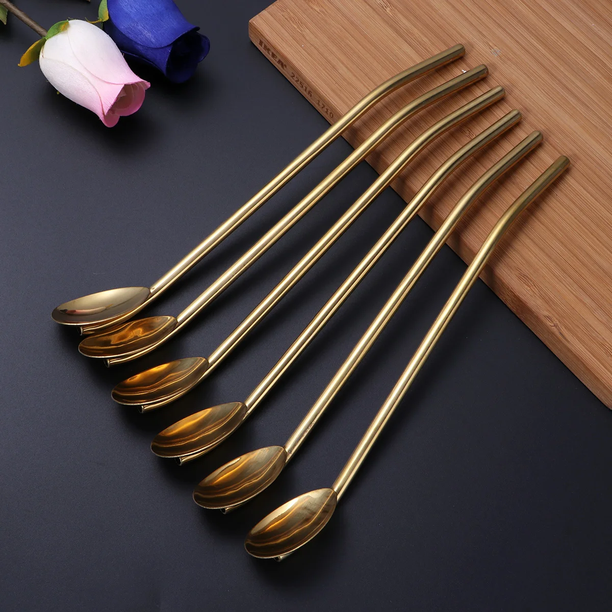 

4 Pcs Stainless Steel Straws Spoon Honey Stirring Long H Bar Bistro Restaurant Party Home Coffee Strainer Jam Drink Beverages