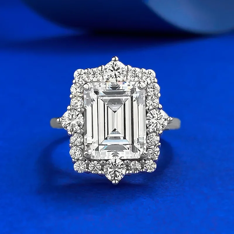 Прямоугольный фаска для автомобиля, плоский 8*10, высокоуглеродистый бриллиант, 6 карат, роскошный групповой набор, кольцо с бриллиантом из стерлингового серебра 925 пробы Прямоугольный фаска для автомобиля, плоский 8*10, высокоуглеродистый бриллиант, 6 карат, роскошный групповой набор, кольцо с бриллиантом из стерлингового серебра 925 пробы