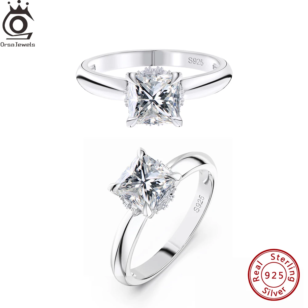 

ORSA JEWELS 925 Sterling Silver Premium 8A Cubic Zirconia Ring Rhodium Plated Shiny Wedding Party Solitaire Ring 6-9 Size LZR01