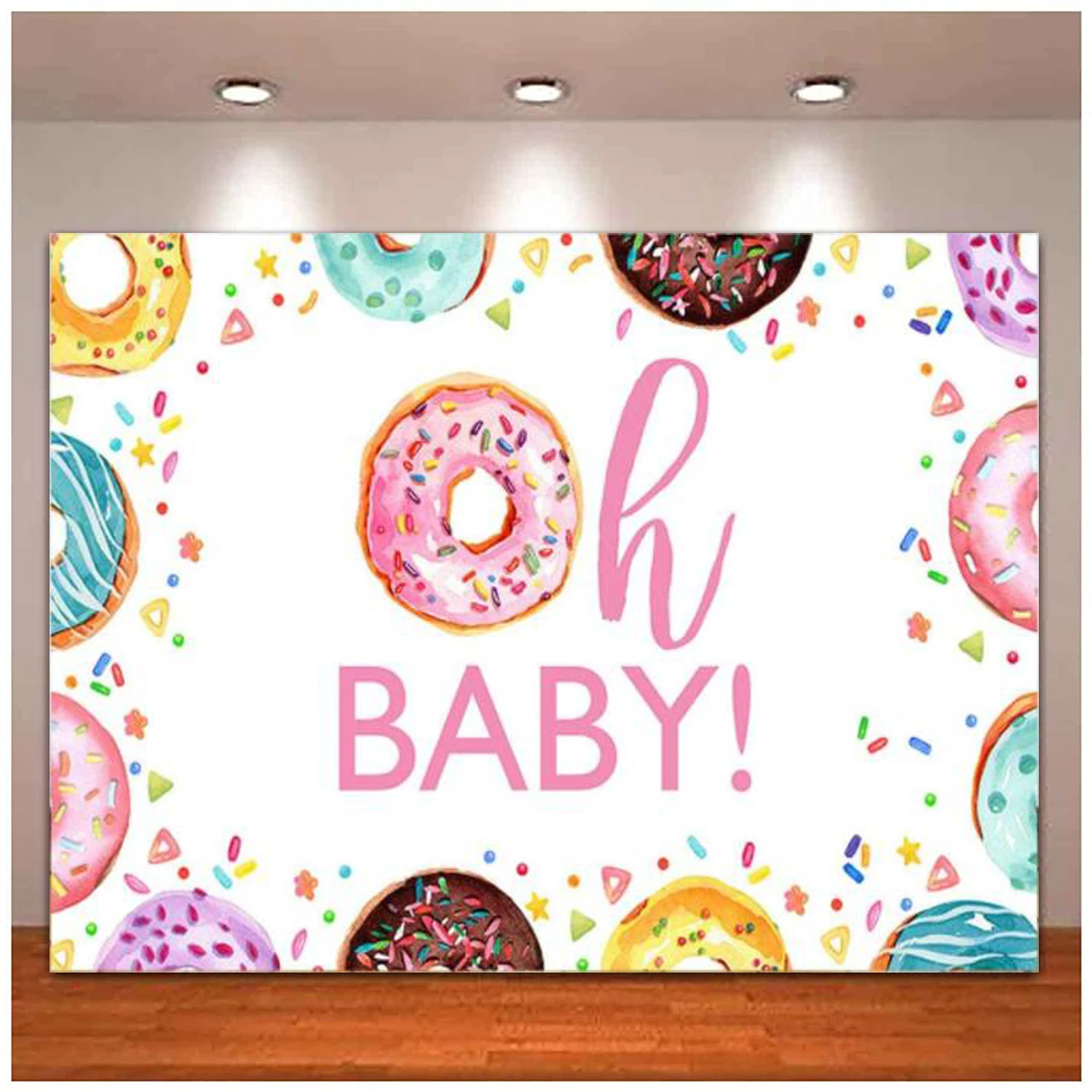 Fundo de fotografia donut princesa, rosa Photo Studio fundo, chuveiro do bebê, decoração do partido menina, tabela do bolo, colorido, oh chuveiro do bebê