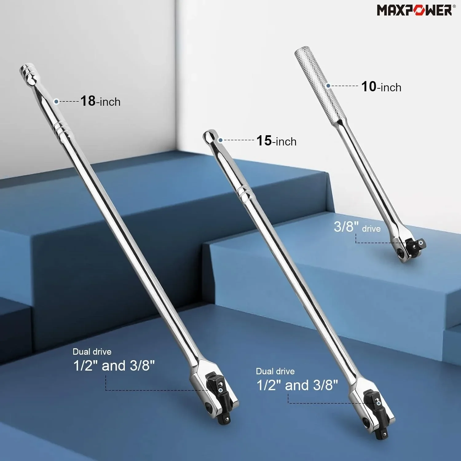 3Pcs Breaker Bar Set, Dual Drive 1/2