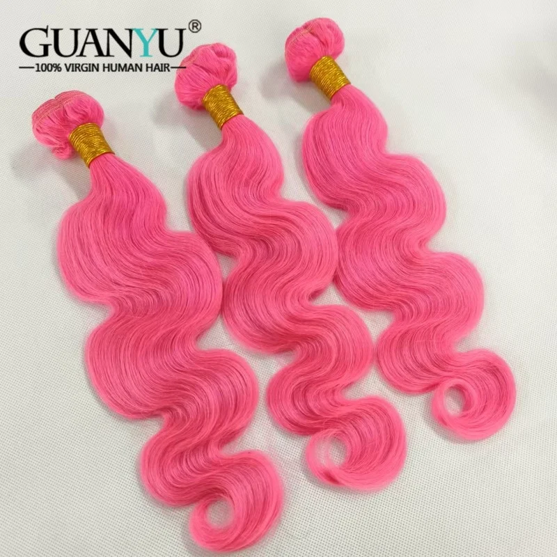 Pink Body Wave Human Hair Bundles 100% Remy Human Hair Extensions Brazilian 3/4 Bundles Deals Human Hair Wefts