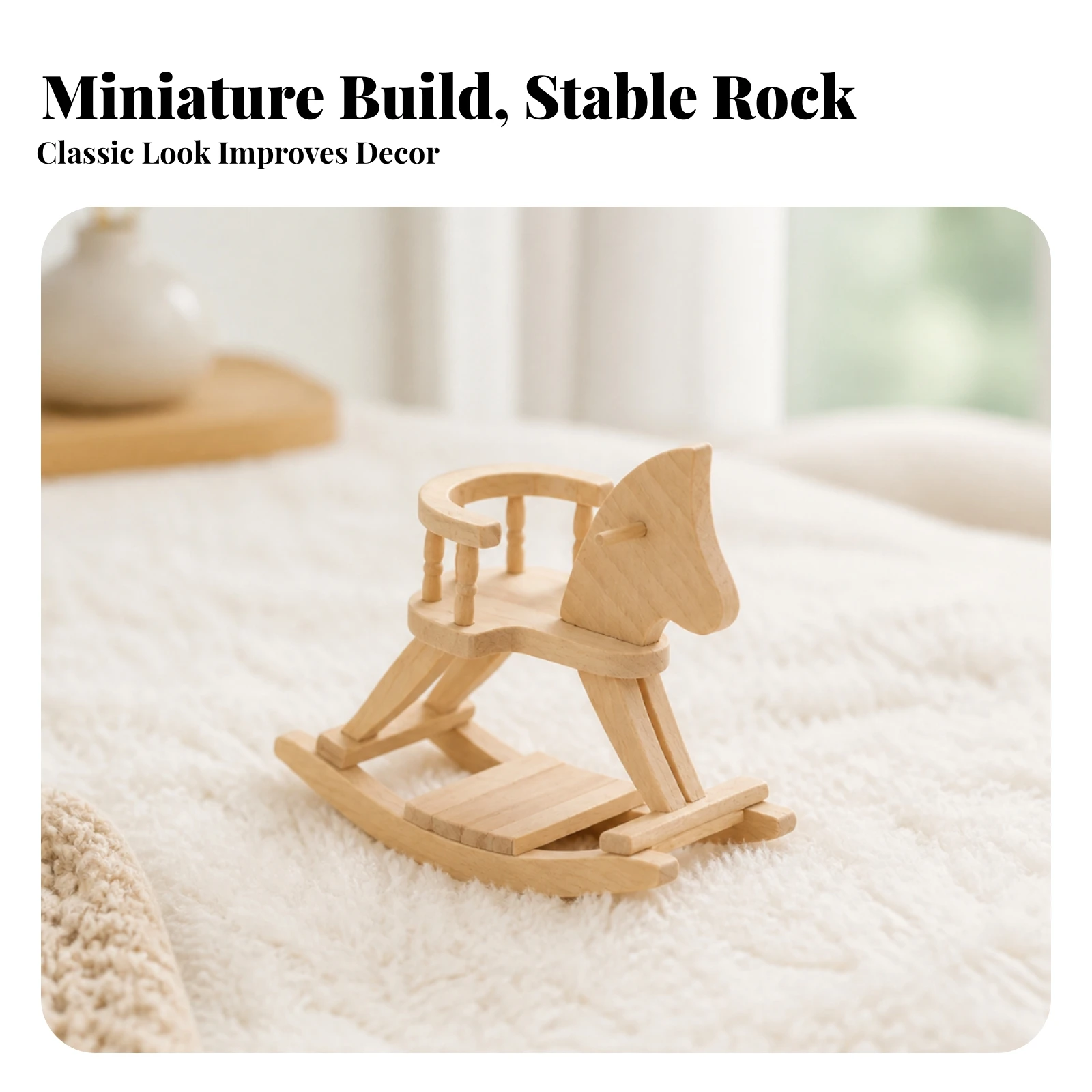Dollhouse Furniture Decorative Miniature Wooden Rocking Horse Dollhouse Rocking Horse Collectible for Crafters, Tabletop Display