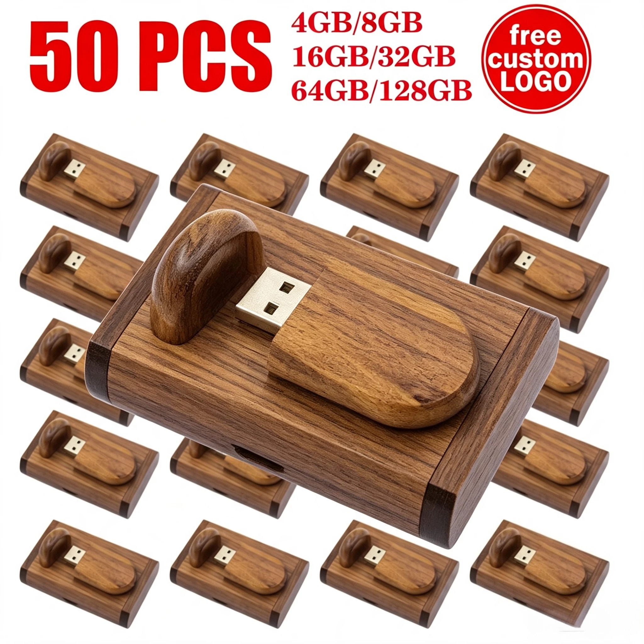 50pcs/lot Customised Logo Wooden Pen Drive USB 2.0 Flash Drive 4GB 8GB 16GB 32GB 64GB 128GB Memory Stick Photography Gift