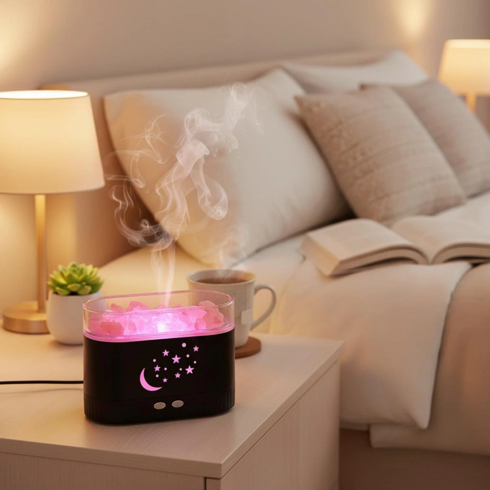

Crystal Mineral Lamp Humidifier Quiet Functioning Mineral Rock Aroma Dispenser Colorful Lighting Spray Generator 2-in-1 Design