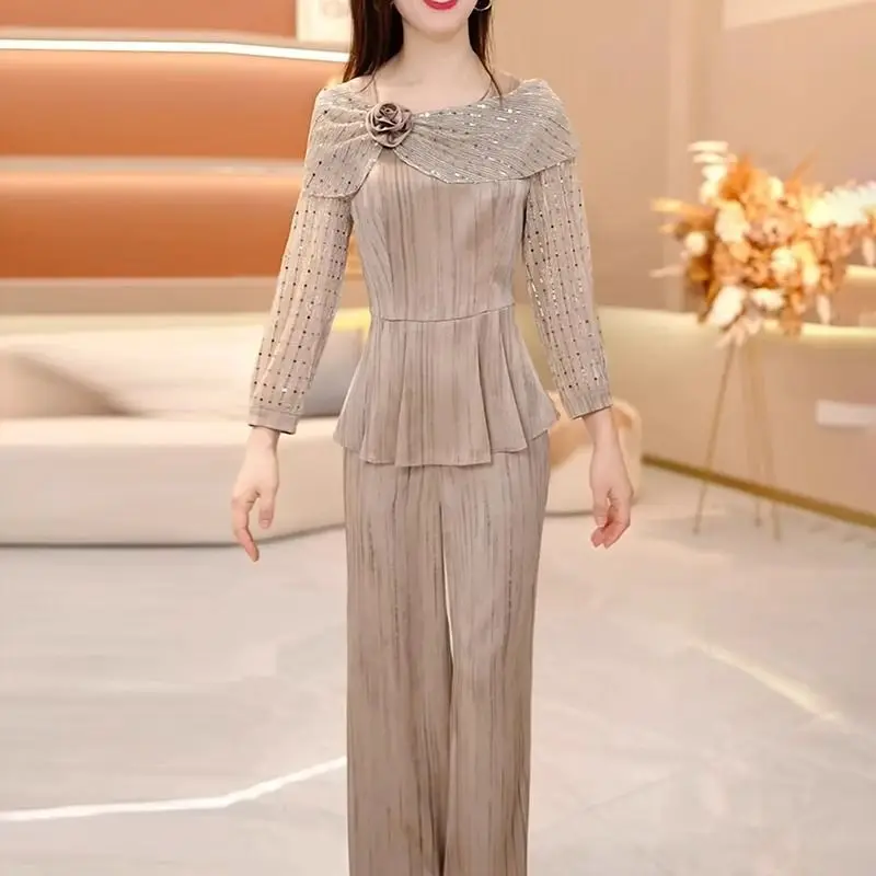 2026 New Spring Autumn Xiaoxiangfeng Fashion Suit Women Popular This Year Temperament Age-reducing Wide-leg Pants Two-piece Set