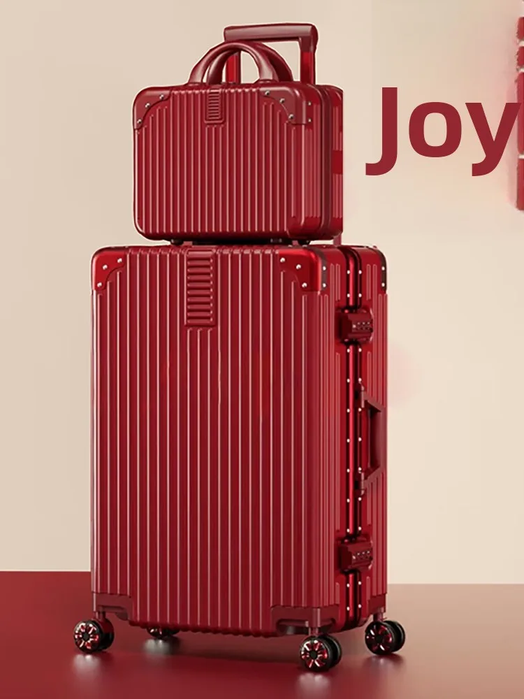 red-wedding-suitcase-women's-trunk-luggage-with-password-lock-fashionable-travel-bag-young-adults-abs-pc-material-handbag