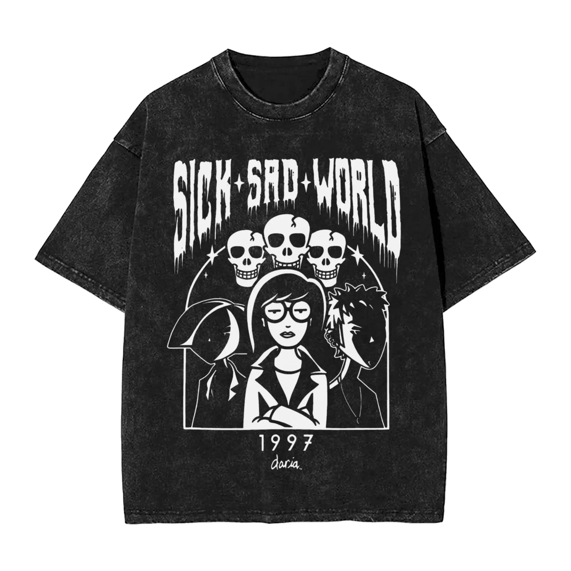 Music Television Darias Group Shot Sick Sad World T Shirts Washed Cotton Street T-Shirt  Cool Tops Streetwear Printed Tops Tees