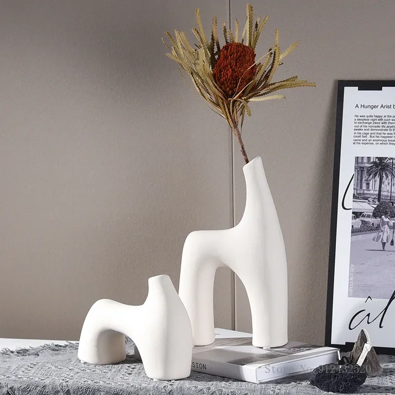 Creative Art Geometry Ceramic Vase, Nordic Style, Household Dining Table, Living Room, Bedroom Study, Flower Ware , 1Pc