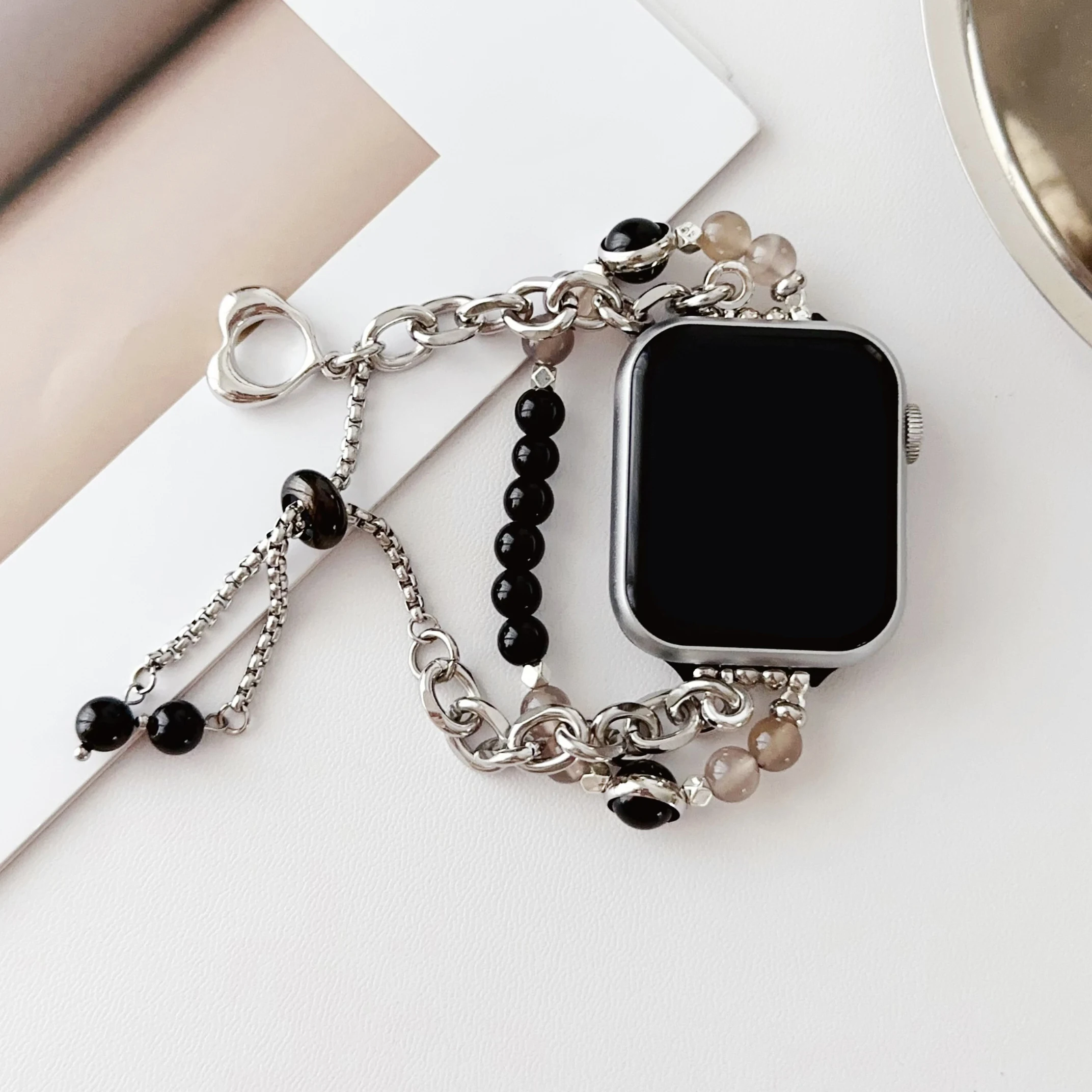 Agate bead bracelet strap for Apple Watch S10 42mm strap 46mm 45mm 44mm 41mm 40mm 38mm elegant women\'s wristband  for iWatch 987