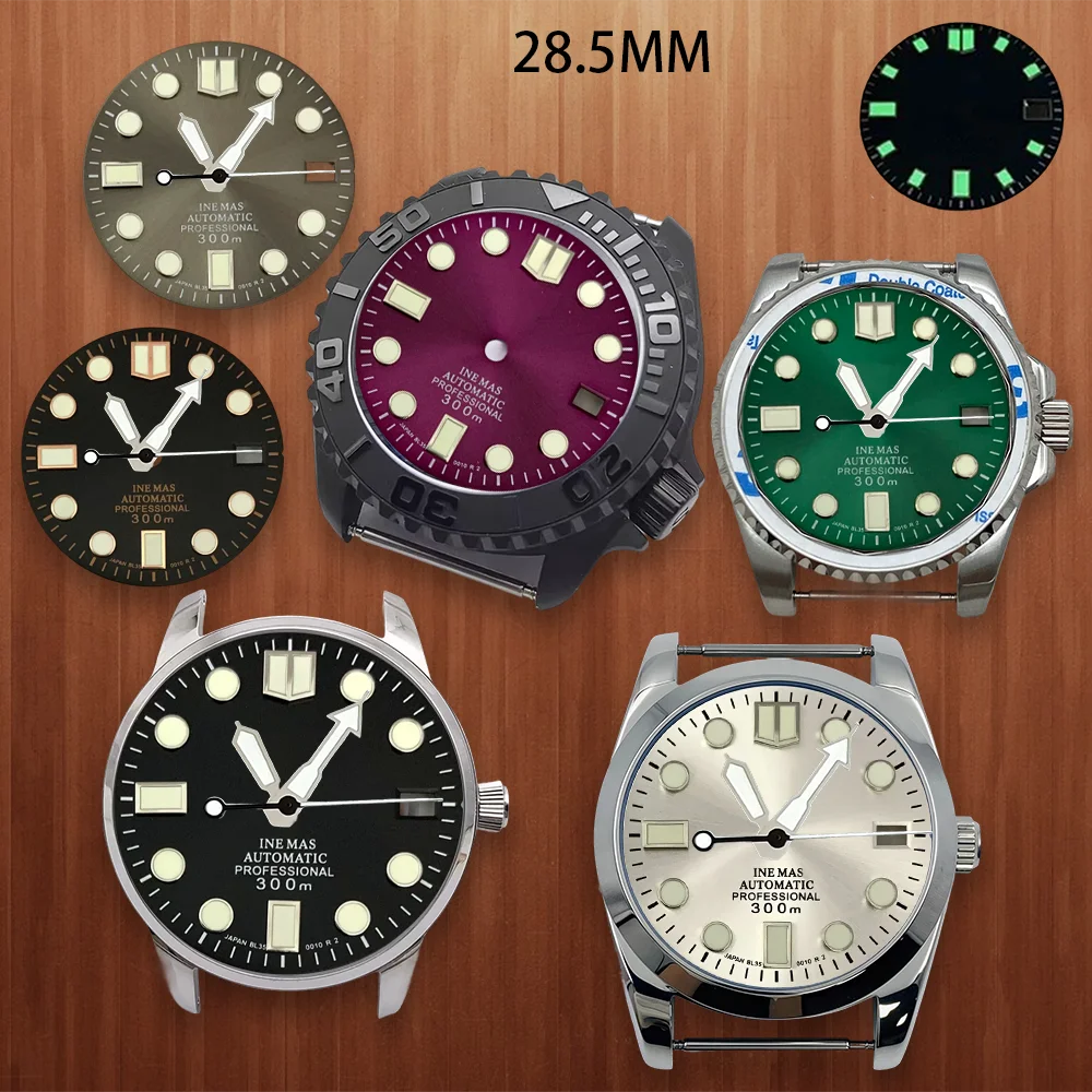 28.5mm S Dial Sunburst Dial Fit NH35 Movement Green Luminous High-Quality Watch Modification Accessories tool