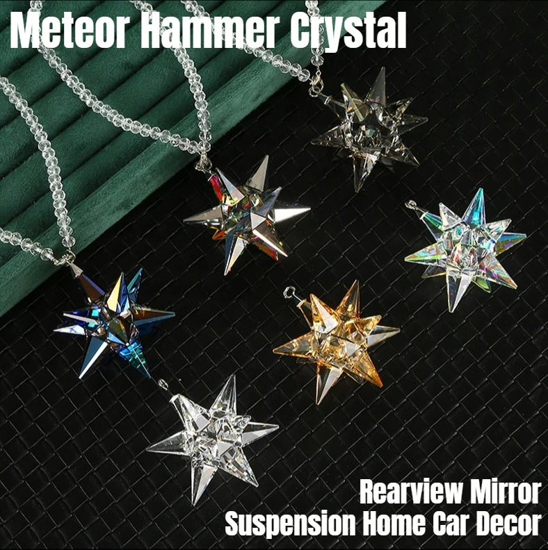 6 Color Meteor Hammer Crystal Car Pendant Hanging Rainbow Maker Rearview Mirror Suspension Home Car Decor Auto Accessories Gift