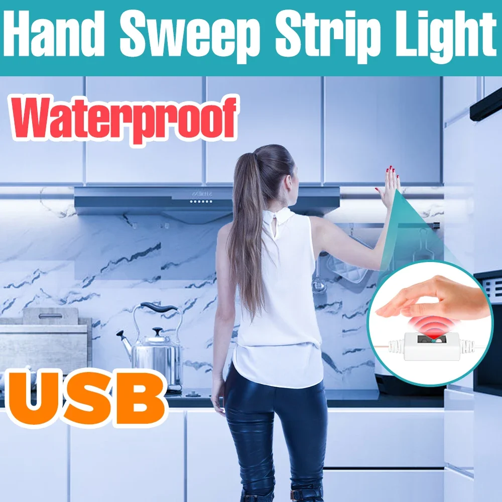 

LED Strip Lights Waterproof Hand Sweep Sensor Switch Bedside Night Light USB 5V Dimmable Flexible Tape Lamp Strip Cuttable Lamps