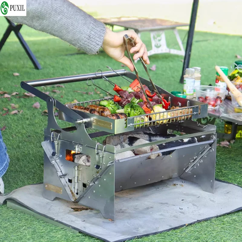 Flip grill BBQ Grill Camping Turnover The Top BBQ Grid Could Over Turn 360° Through The Handle Charcoal Stainless Steel Grill Fo