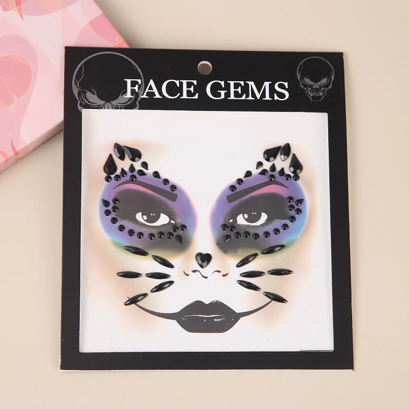 Halloween Stage Performance Face Decoration Rhinestone Temporary Tattoo Sticker Face Gem DIY Brow Diamond Party Face Jewelry