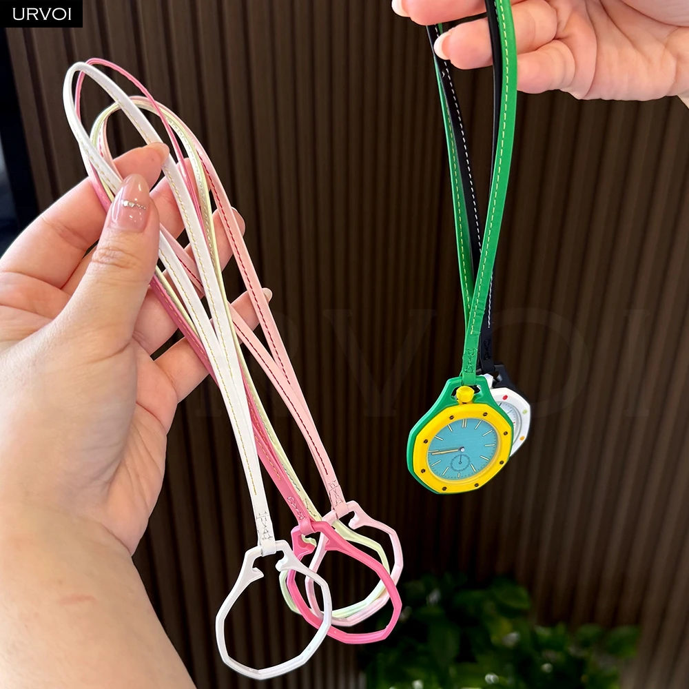 URVOI Leather Lanyard Strap for Swatch x AP Royal Pop Pocket Watch Smooth Calfskin Design Bioceramic Pop‑and‑go Attachment