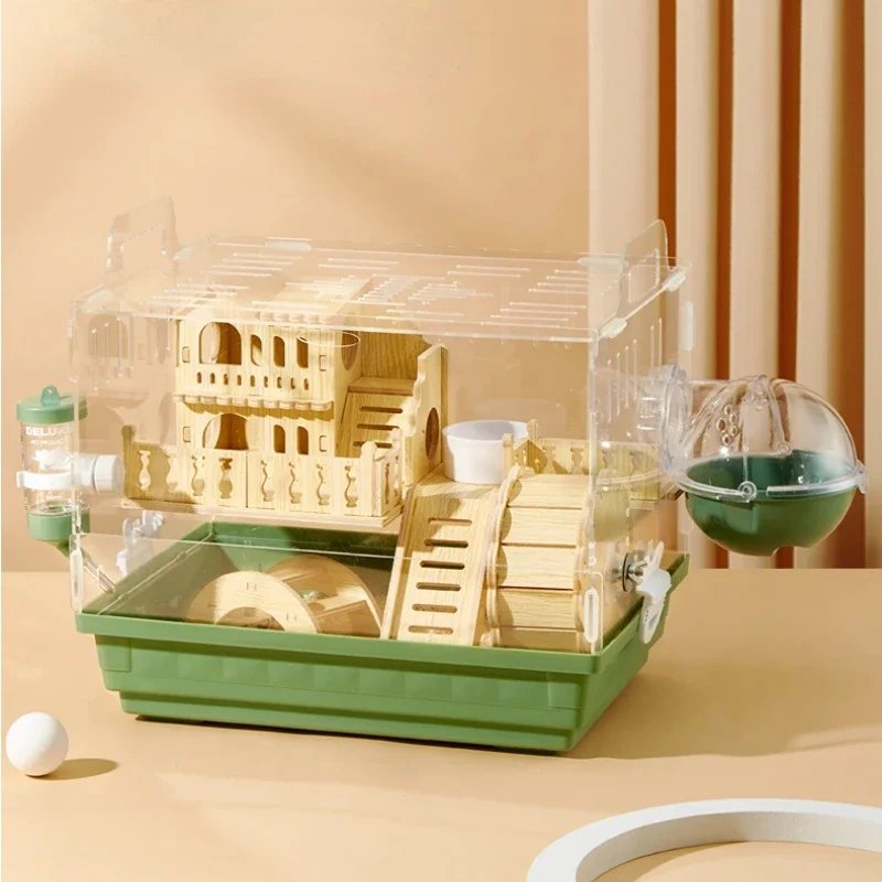 

2 Layer Transparent Hamster Cage Acrylic Small Animal Hedgehog Rabbit Guinea Pig Villa Packaging Supplies Toy Set