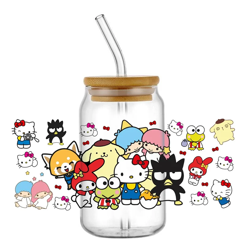 Miniso Personalize Hello kitty Friends Print UV DTF Sticker For 16oz Cups Can Wrap Custom Labels DIY Logo Selfadhesive