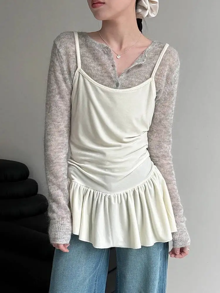 Thin Green Perspective Silm Knitting Cardigan Sweater Round Neck Long Sleeve Women New Fashion Spring Autumn2026 X6GW view 2