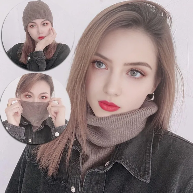 

Women's Winter Wool Knitted Ring Scarf Soft Warm Cashmere Solid Neck Warmer Elastic Turtleneck False Collar Fashion Accessory