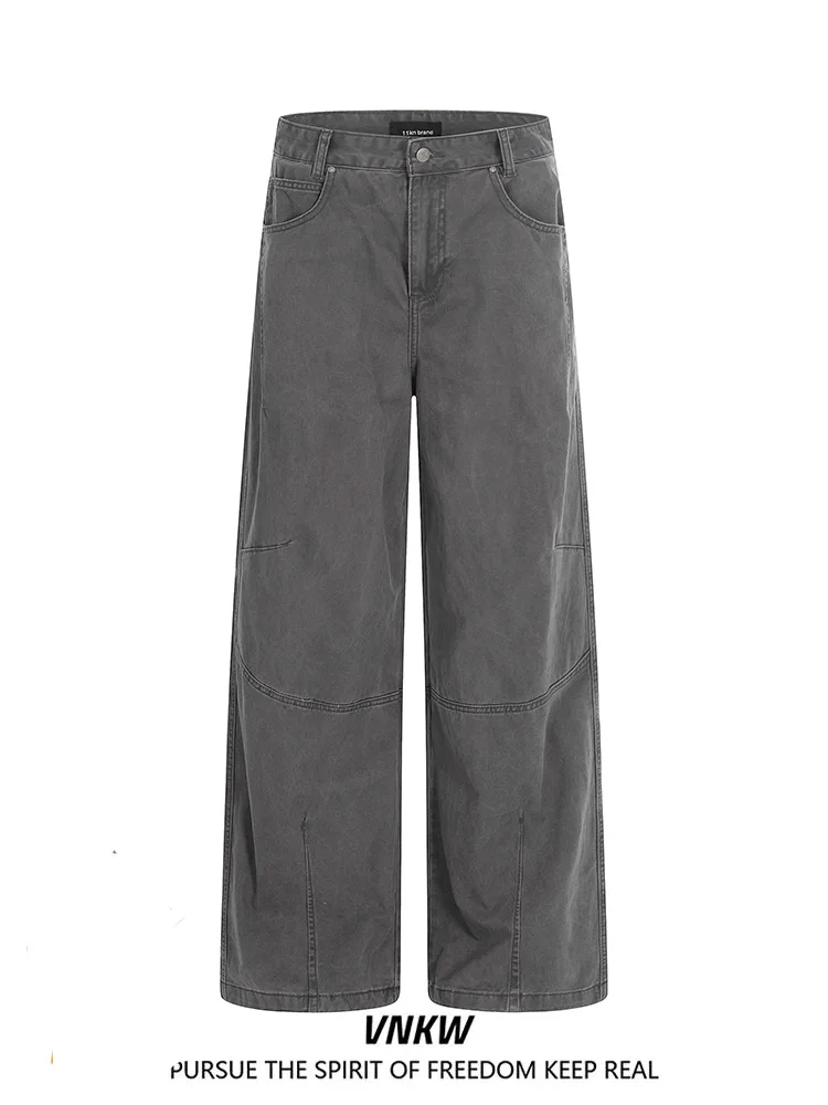 

Casual Straight Leg Workwear Jeans Unisex Loose Fit Versatile Wide Leg Casual Drape Long Trousers Youthful Style Zipper Closure