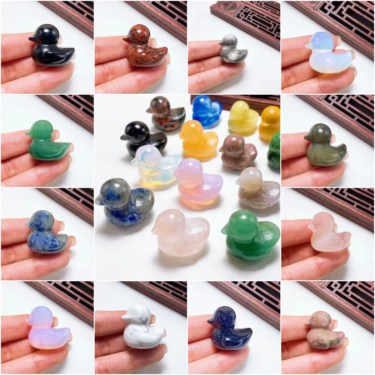 

Mini Cute Duck Statue Natural Crystal Rose Quartz Carved Reiki Healing Animal Figurine Stone Crafts Home Decoration Gift