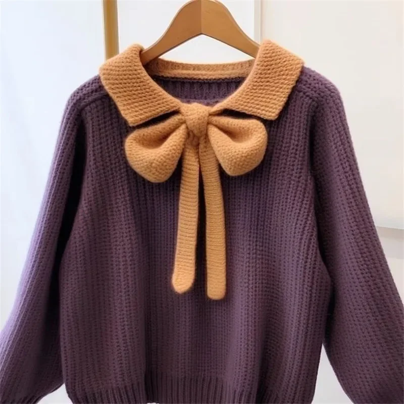 

Fashoin Purple Wool Sweater Women Lazy Style Soft Knit Pullover Autumn Winter Loose Cashmere Jumper Retro Y2k Clothes