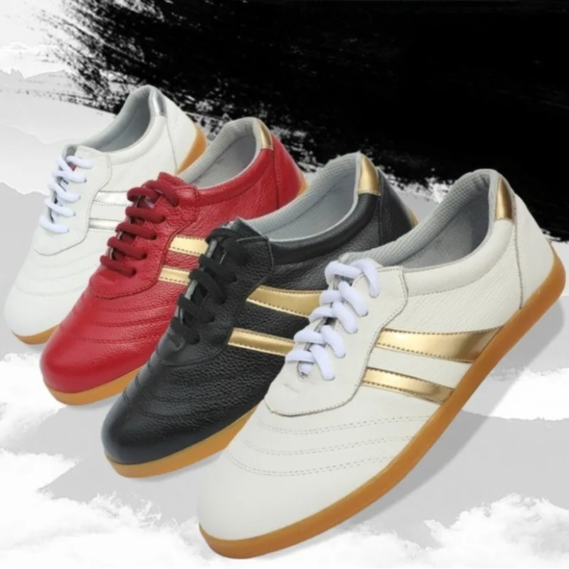 Leather Surface Tai Chi Shoes Anti-Slip Soft Martial Arts Practice Square Dancing Leisure Sports Shoes for Men and Women