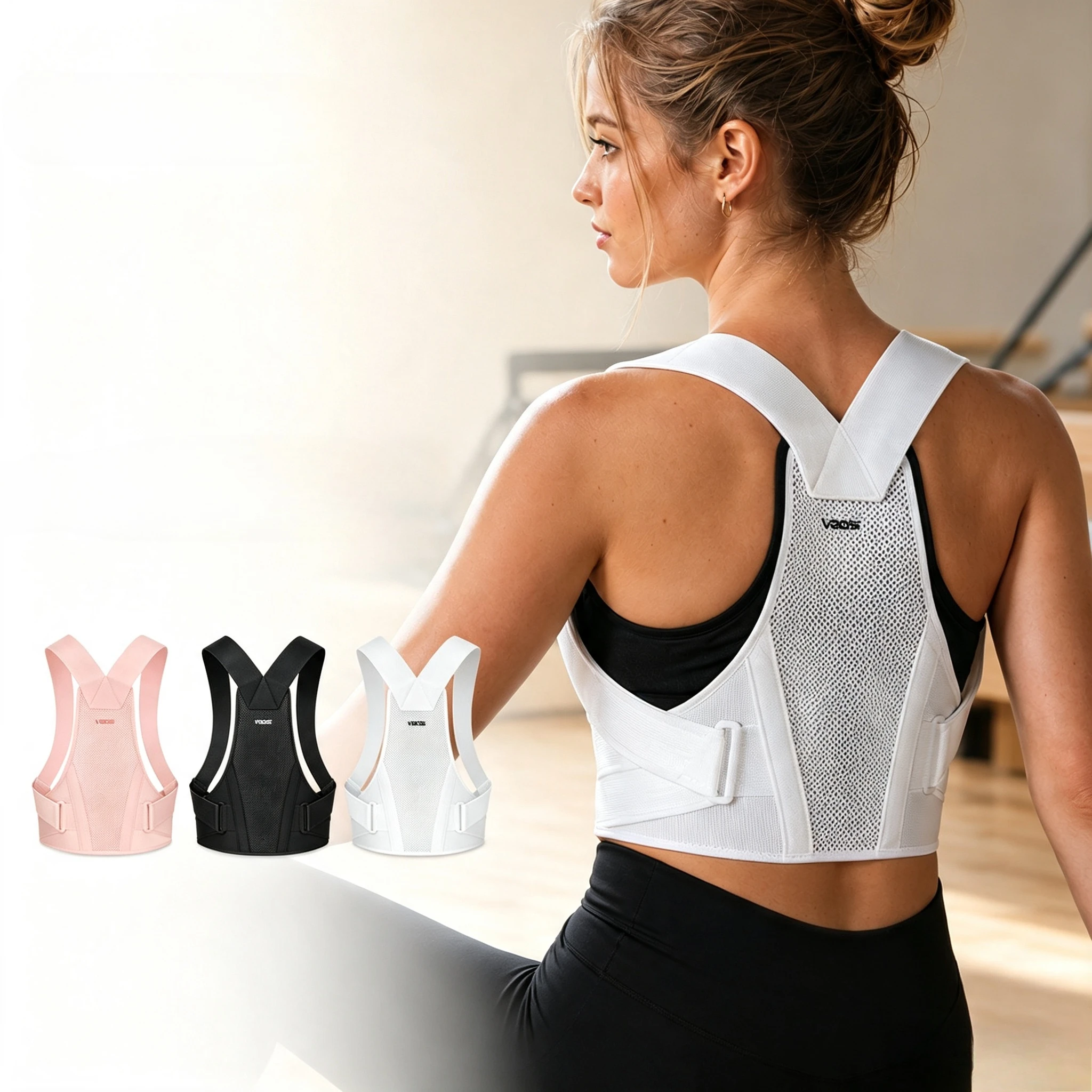 Breathable Mesh Back Posture Reminder Band Adjustable Shoulder Straightener Support Belt for Adult Students Daily Wear