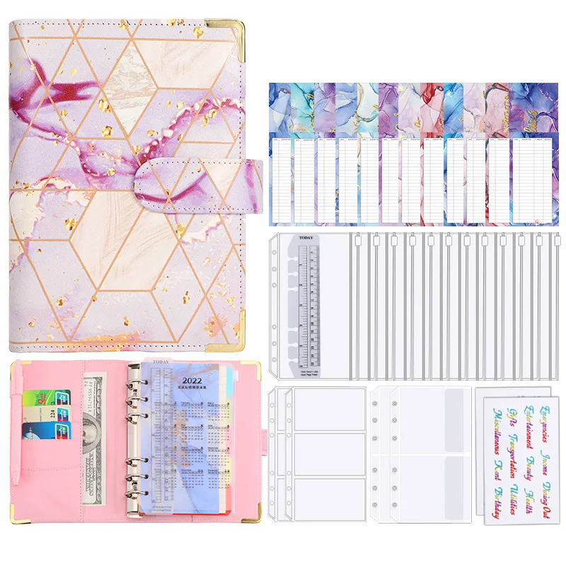 A6 Marble Colorful Money Budget Planner Binder Zipper EnvelopesCash Envelopes for Budgeting Money Organizer for Budget Binder