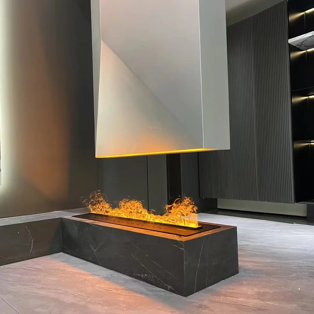 Dual Auto Water System Electric Fireplace, 90% Realistic Flame DIY Color & Sound, Certified Metal Outdoor Fireplace