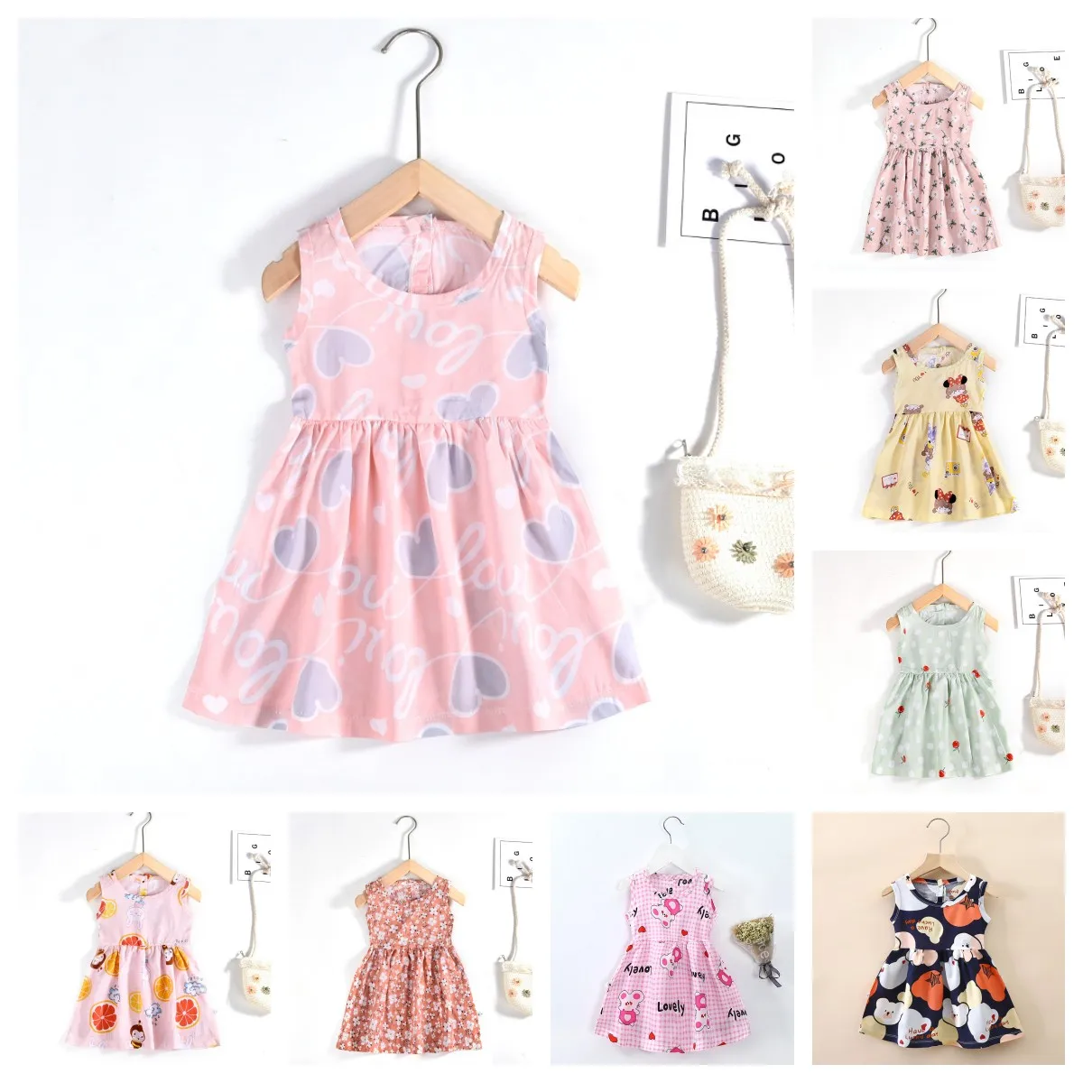 Dresses Summer For Girls Sleeveless Cute Print Girl Princess Dress Kids Party Casual Wear Kids Cool Fashion Clothings DS29