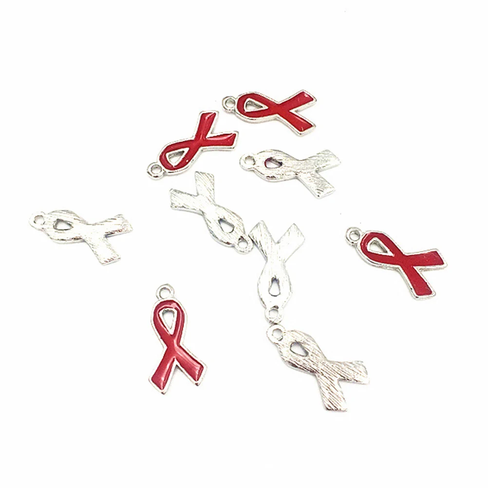 

50pcs Elegant Metal Ribbon Pendant Alloy Charms Jewelry Making Accessories for Women Lady Girls (Red)