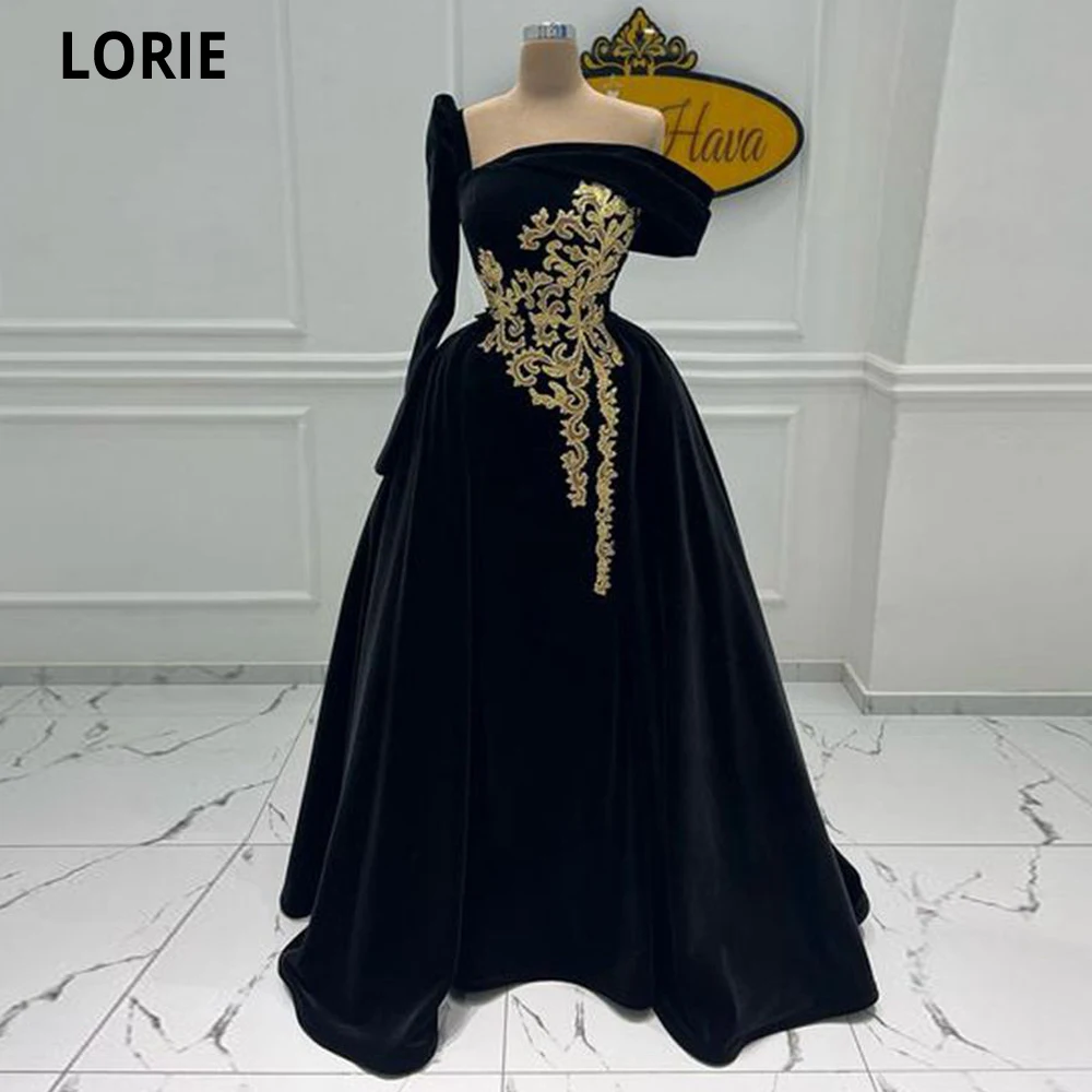 LORIE Moroccan Kaftan Evening Dresses Dubai Abaya Arabic Gold Appliques One Sleeve Caftan Dress Elegant Special Occasion Gowns