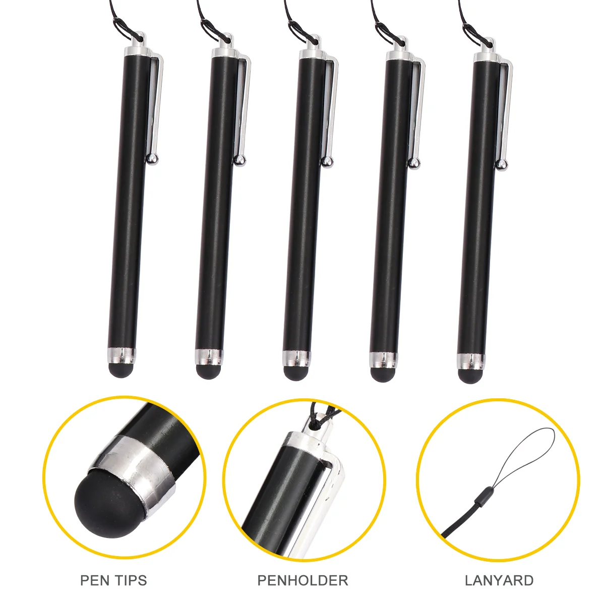 5 Pcs Silicone Capacitive Stylus Touch Screen Pen with Anti-lost Lanyard Multifunction for Phone