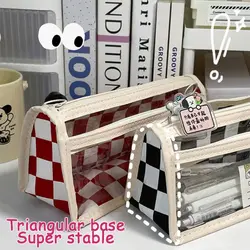 Transparent Checkerboard Pattern Pen Case High Capacity PVC Kids' Pencil Cases Ins Creative Lattice Pencil Bag Kids Gifts