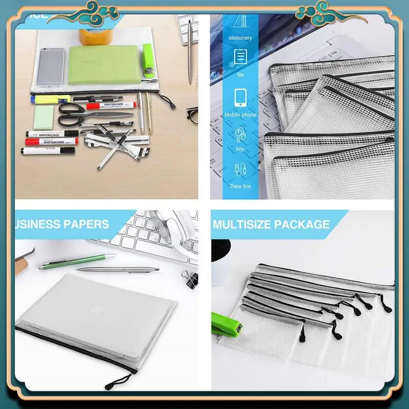 ABJG-84Pack 지퍼 파우치(7가지 크기)학교 사무용품 크로스 스티치 정리 보관용