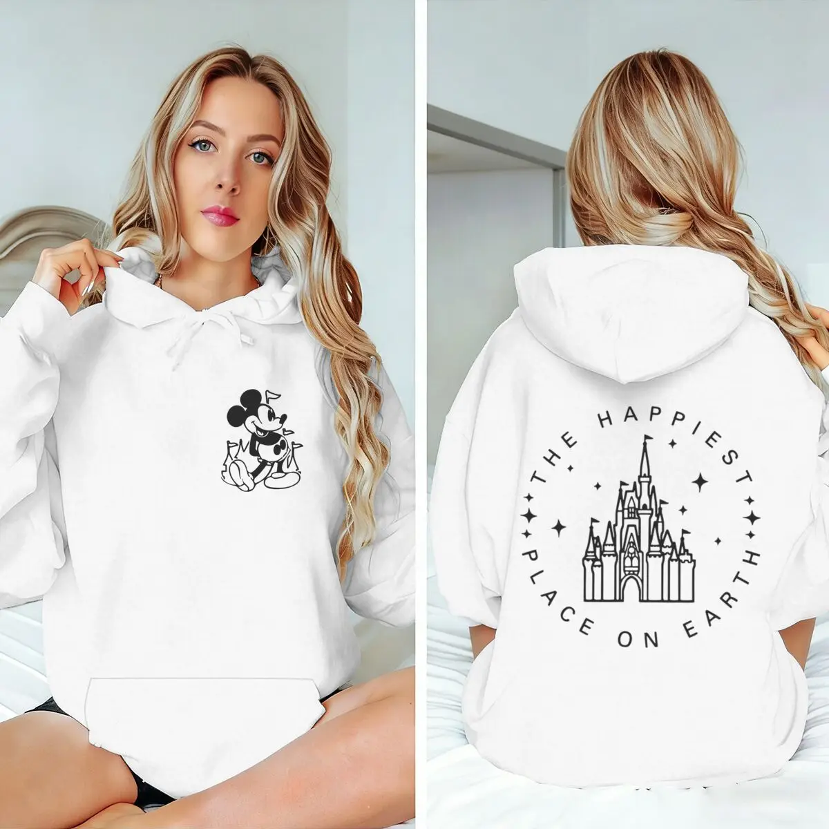 

Women's Men's Clothing Street Style Mickey Mouse Hooded Shirt Castle & Mickey Graphic Sweatshirts Daily Wear Pullover Tops